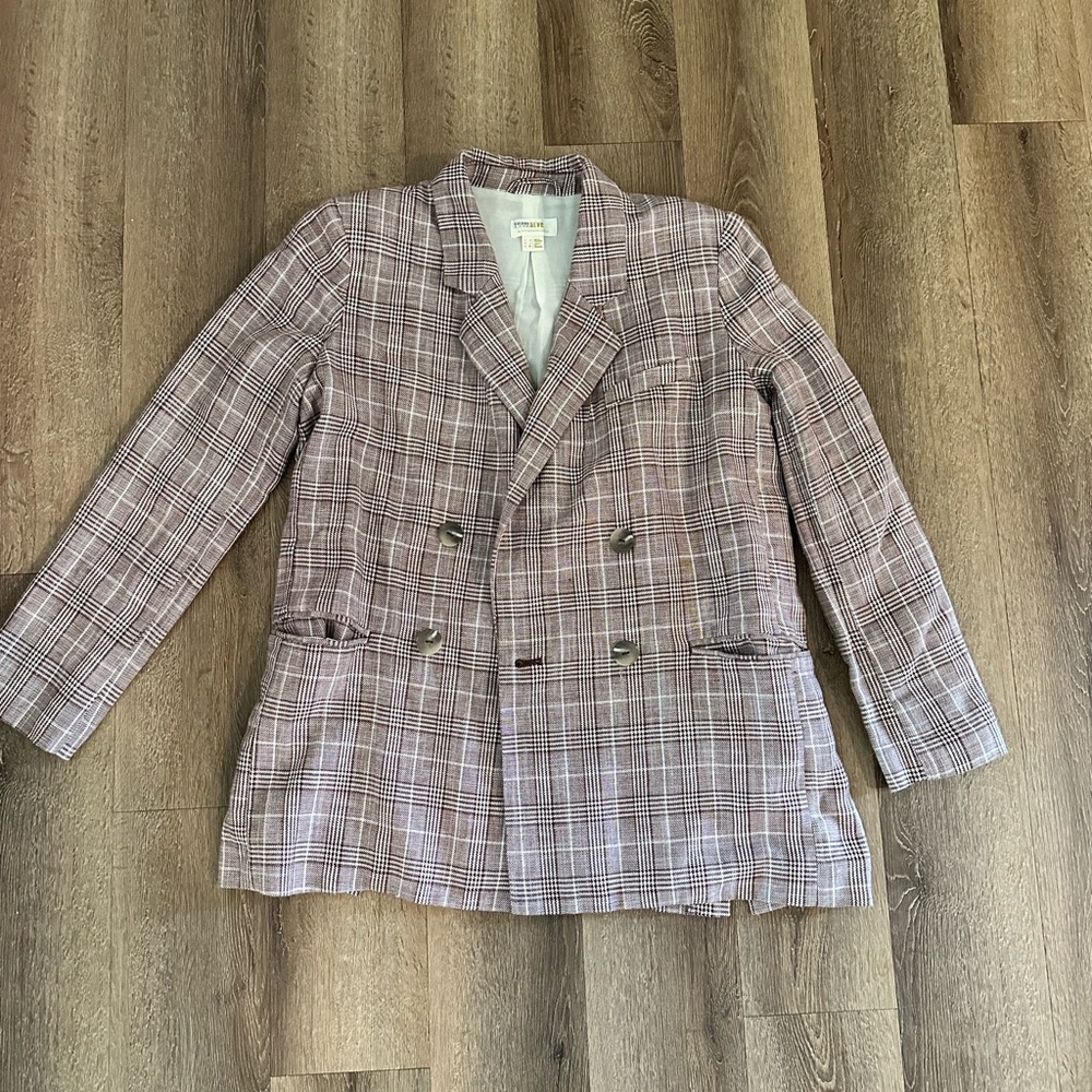 Anthropologie Plaid Double-Breasted Blazer